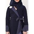 Designer abaya with Polka dotted frills for kids- Navy Blue